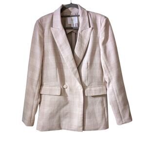 NWOT House of Harlow Women's 1960 Tan and Cream Plaid Double-Breasted Blazer